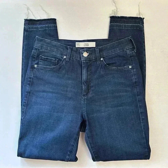 Topshop Moto Leigh Skinny Jeans Ankle Cropped Mid Rise Raw Hem Dark Wash Blue 26 - Picture 11 of 15